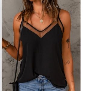 Mesh trim v neck spaghetti strap cami